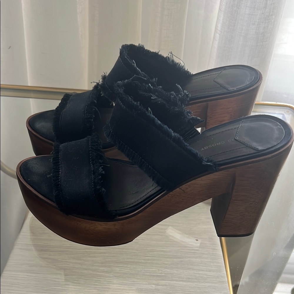10 Crosby by Derek Lamb Black Silk Platform Sandals